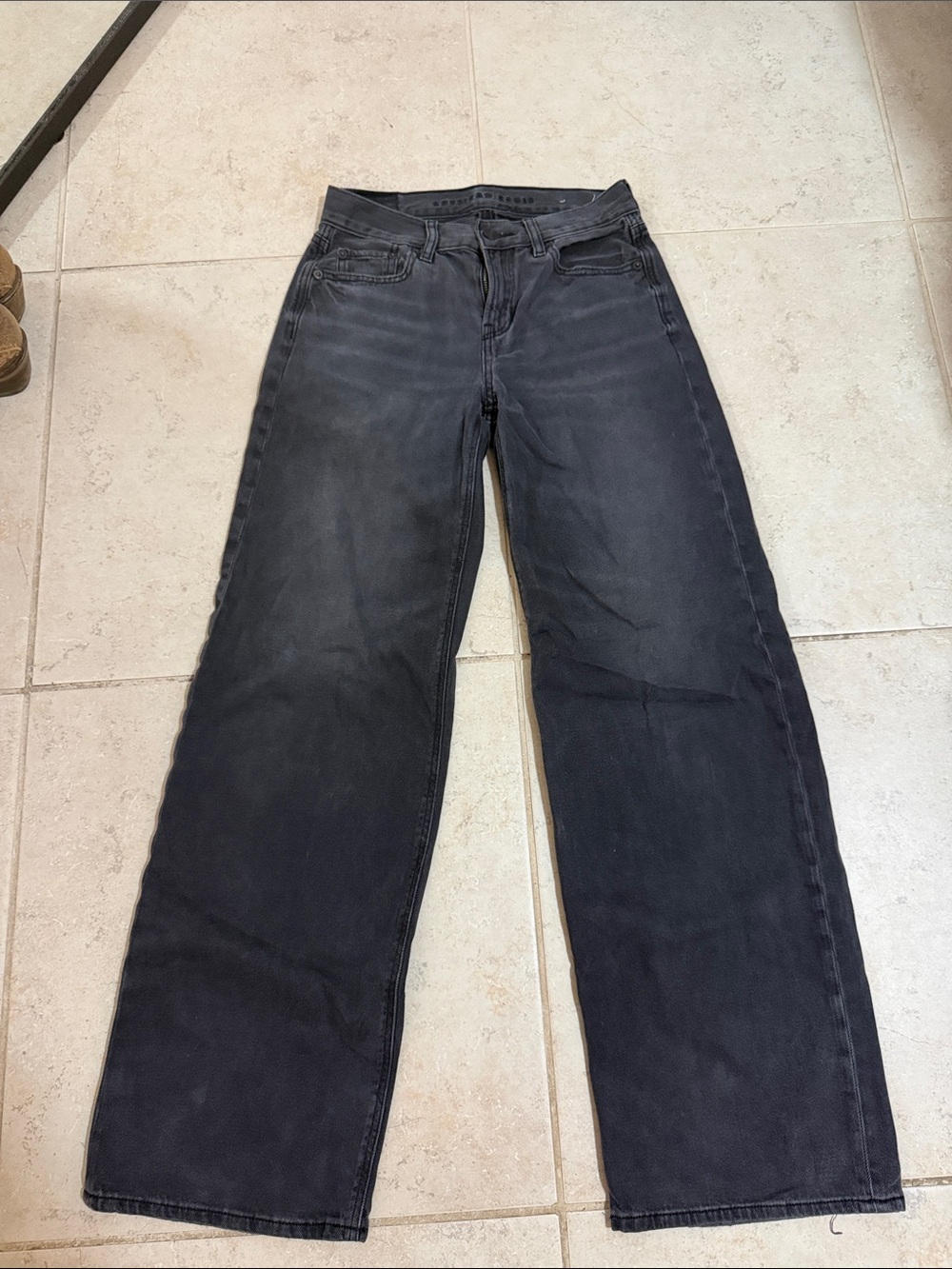 American Eagle Outfitters Washed Black Wide-Leg Flare Jeans